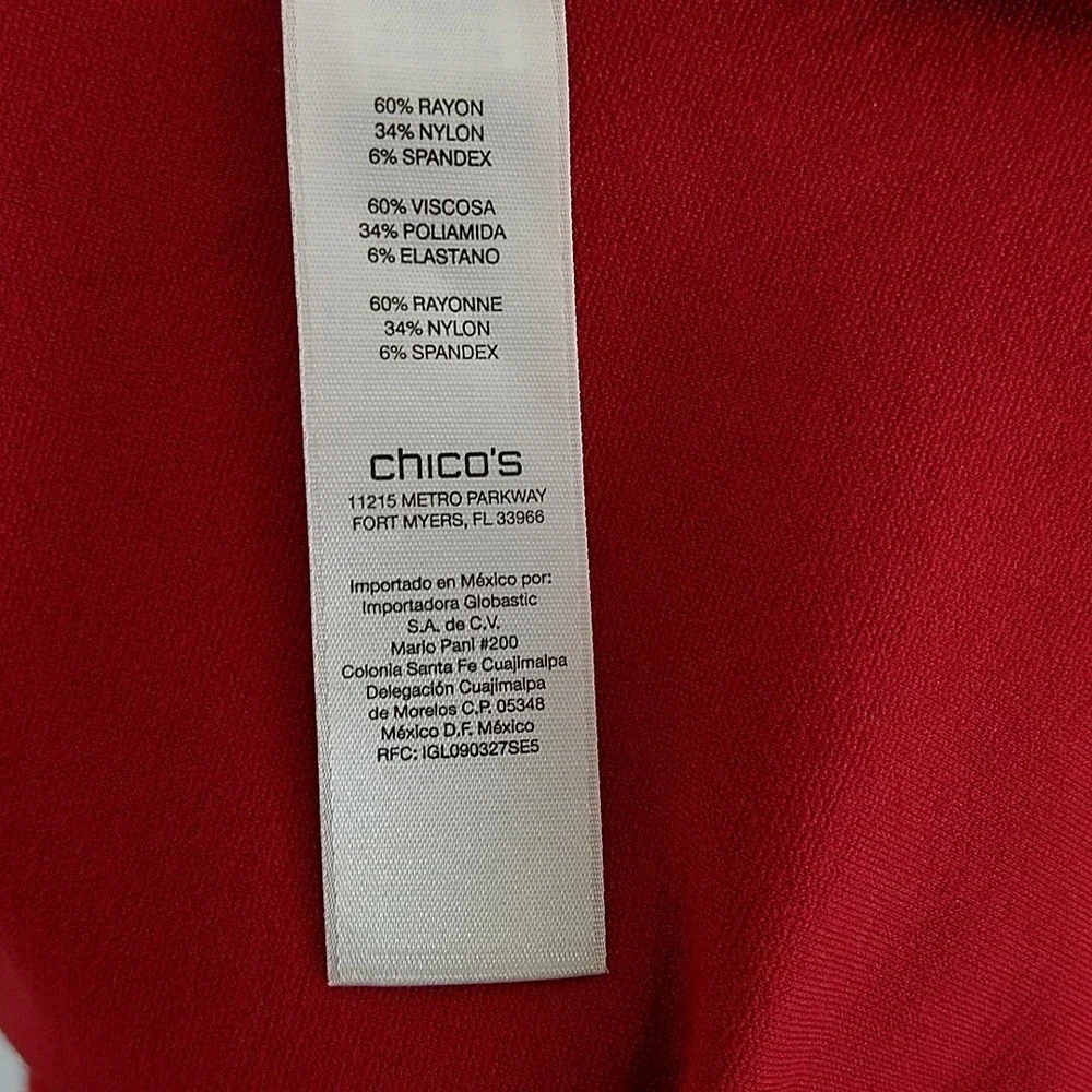 Chico's Boatneck Top Womens Size 1 Red 3/4 Sleeve Side Zip Ponte Knit Blouse